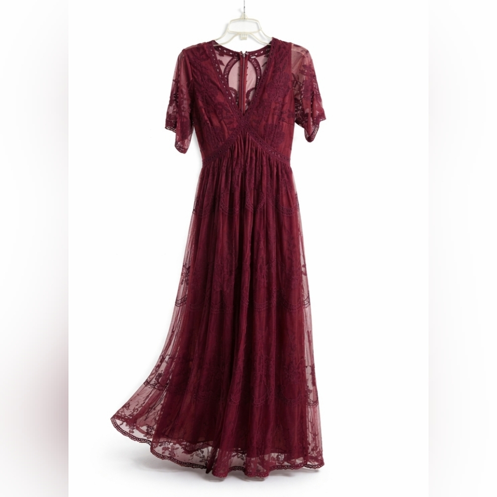 Burgundy Lace Bohemian Maxi Dress
